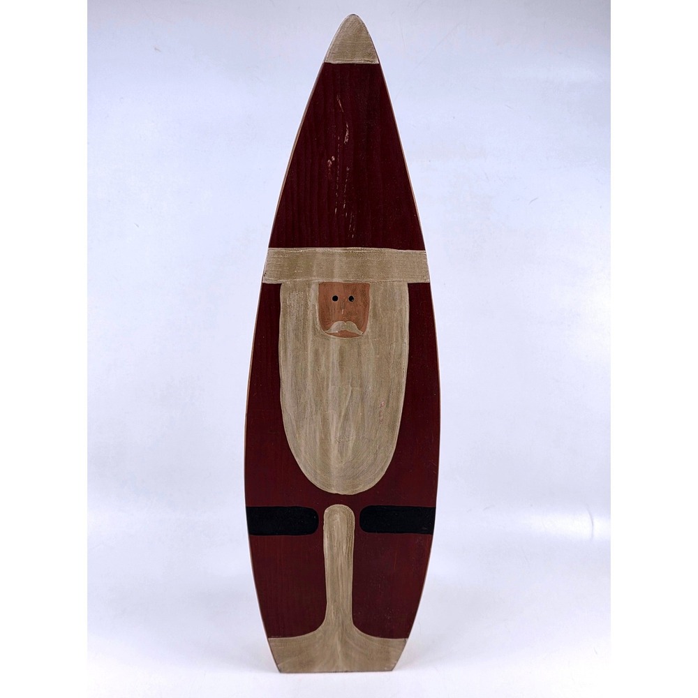Hand Painted Wood Santa Claus Surfboard Shape Folk Art Christmas Decor 15 Inch